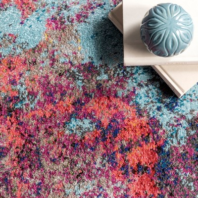 Multi Abstract Synthetic 6'7" x 9' Non-Slip Area Rug