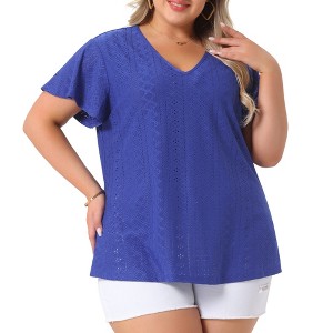 Agnes Orinda Women's Plus Size V Neck Eyelet Short Sleeve Casual Trendy Blouses - 1 of 4