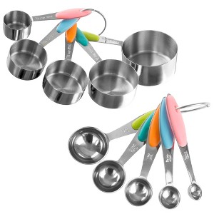 Hastings Home Stainless Steel Measuring Cups and Spoons for Baking and Cooking - Assorted Sizes and Silicone Handle Colors, Set of 10 - 1 of 4