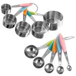 Hastings Home Stainless Steel Measuring Cups and Spoons for Baking and Cooking - Assorted Sizes and Silicone Handle Colors, Set of 10
