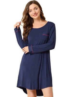 Allegra K Women's Soft Long Sleeve Mini Lounge Dress Nightgown : Target