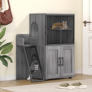 ODK Modern Cat Litter Box Enclosure with Platform, Double Layer Hidden Litter Box, Indoor Washroom, Villa Cat House with Ladder - 1 of 4