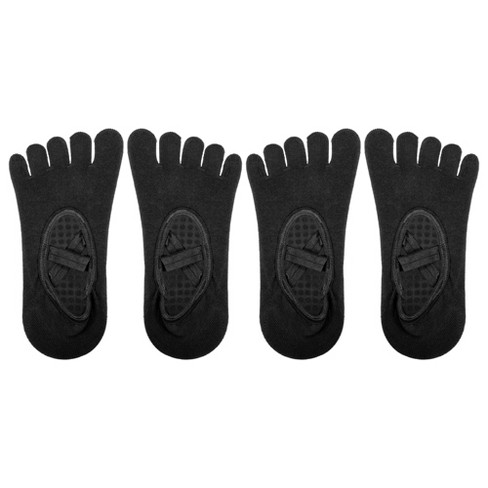 Unique Bargains Non-Slip Yoga Socks Five Toe Socks Pilates Barre for Women  with Grips Black 2 Pair