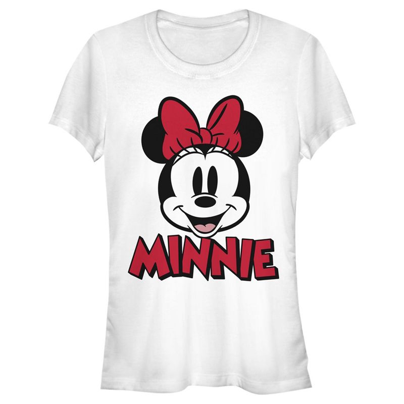 Juniors Womens Mickey & Friends Retro Minnie Mouse Big Face T-Shirt, 1 of 5
