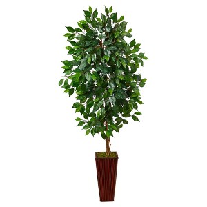 Nearly Natural 5’ Ficus Artificial Tree in Bamboo Planter - 1 of 1