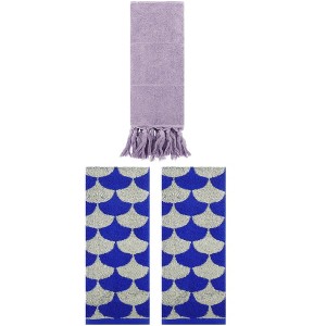REGALWOVEN 3 Packs Cotton Geometric and Solid Absorbent Soft Hand Towel for Bathroom Kitchen - 1 of 4
