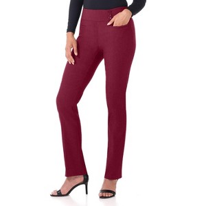 Rekucci Women's Pull-On Straight Leg Pants with Pockets & Tummy Control – Office Workwear Stretch Trousers - 1 of 4