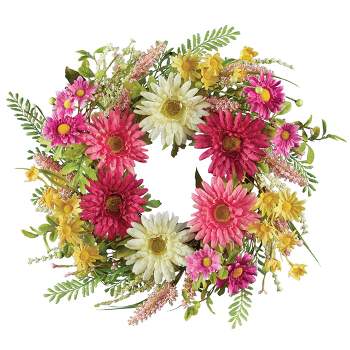 Collections Etc Pink and White Daisy Hanging Door Wreath
