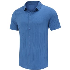 Men's Casual Button Down Shirts Relaxed Fit Short Sleeve Shirt Stylish Summer Beach Shirt - 1 of 4