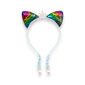 Summer Crystal - Small Sequin Cat Ears Headband with Pearl Earring Pendants - 1 Pack - 1 of 4