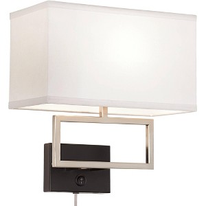 Possini Euro Design Trixie Modern Wall Lamp Brushed Nickel Plug-in 12" Light Fixture Rectangular Shade for Bedroom Reading Living Room Hallway House - 1 of 4