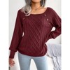 Womens Casual Sweater Square Neck Shoulder Button Cable Knit Pullover Sweater - 2 of 4