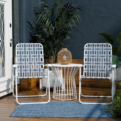 Priscilla French Blue and White Folding Outdoor Chair