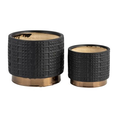 Sagebrook Home 2pc Mesh Metallic Ceramic Planters