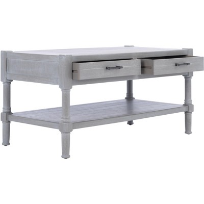 Whitewashed Grey Rectangular Wooden Coffee Table with Storage