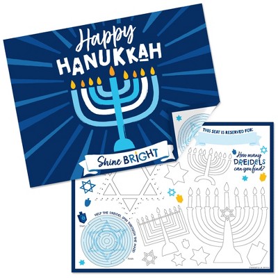 Big Dot of Happiness Hanukkah Menorah - Paper Chanukah Holiday Party Coloring Sheets - Activity Placemats - Set of 16