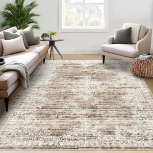 Washable Area Rug -Vintage Distressed Gray Rug for Bedroom, Living Room, Dining Room, Classroom - Soft, Non-Shedding, Stain Resistant Carpet - 1 of 4