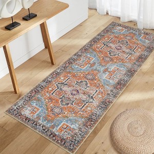 Machine Washable Runner Rug 2x6 Distressed Vintage Rug for Hallway Non Slip Soft Traditional Medallion Carpet Runner for Entryway Kitchen Laundry - 1 of 4