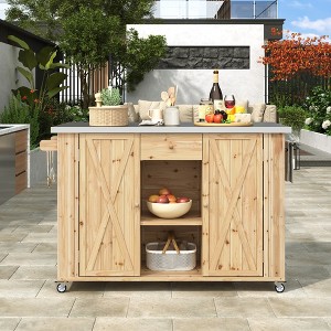 VYNXARIA Outdoor Kitchen Island: Fir Wood with Stainless Steel Top, Storage & Bottle Opener - 1 of 4