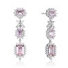 Guili Sterling Silver Rhodium Plated Morganite Emerald Earrings with Clear Cubic Zirconia Stones in a Halo Three-Tier Design, A Luxurious Pair - 3 of 3