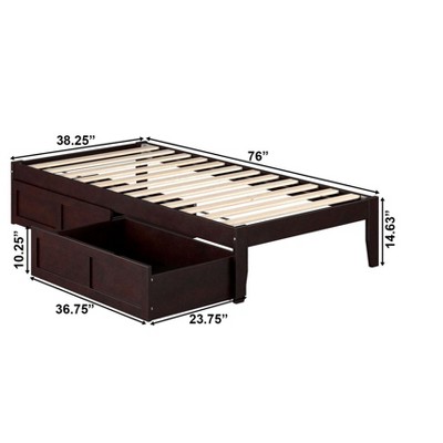 Espresso Twin Wood Platform Bed with 2 Storage Drawers