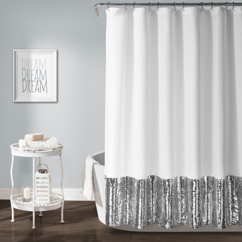 Silver Gray Grey Sequin Glam Shower Curtain Fabric Bathroom Hooks