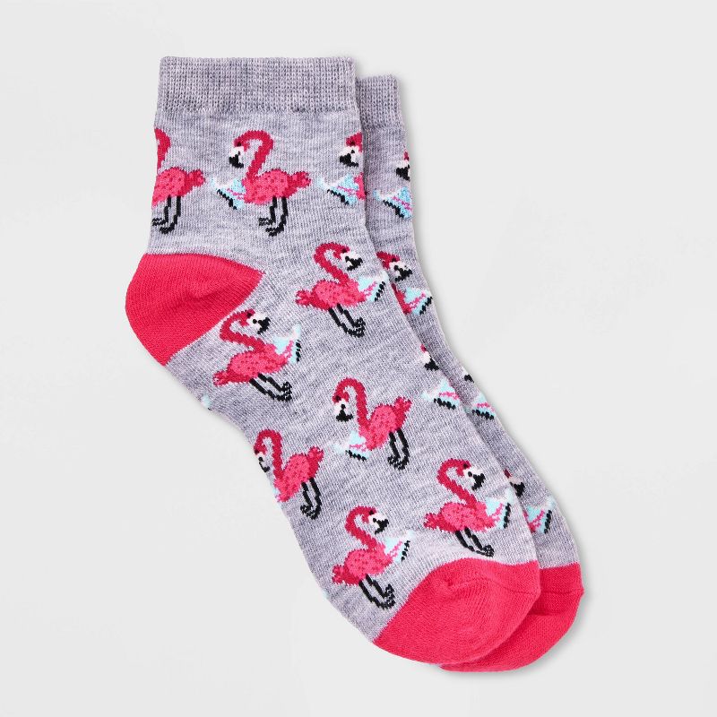 Women&#39;s Studious Flamingo Ankle Socks - Xhilaration&#8482; Heather Gray/Pink 4-10, 1 of 4