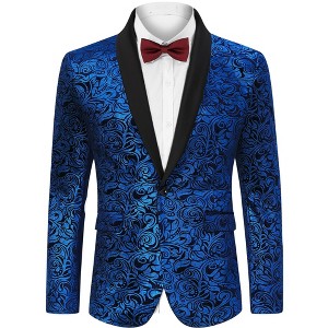Men's Gold-Foil Printed Suit Jacket Blazer with Velvet-Like Base Fabric - 1 of 4