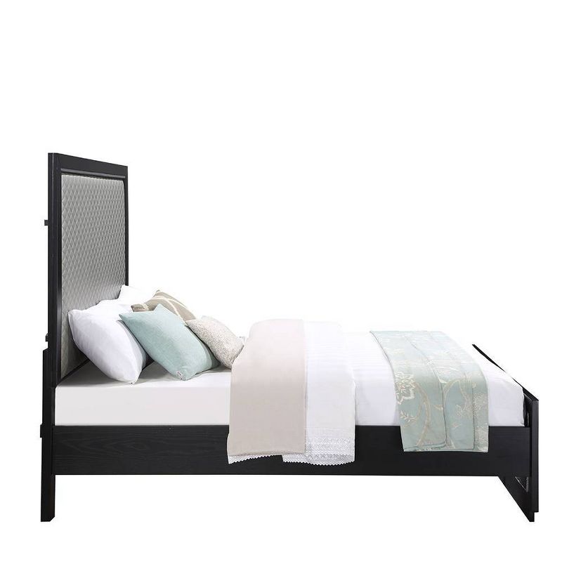 85&#34; Eastern King Bed Nicola Bed Silver Synthetic Leather Black Finish - Acme Furniture, 4 of 8