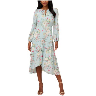 Adrianna Papell Womens Floral Print Tiered Ruffle Midi Dress, Multicoloured, 4