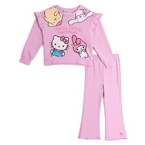 Hello Kitty Fleece Pullover Sweatshirt Ribbed Flare Leggings Outfit Set Toddler - 1 of 4