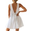 Women's V - Neck Drawstring Mini Dress Front & Back Tie Flowy Asymmetrical Short Dress - 3 of 4