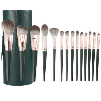 Unique Bargains Foundation Powder Concealers Eye Shadows Makeup Brushes and Case Green 14 Pcs
