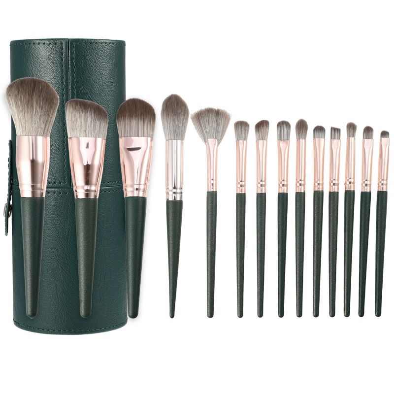 Unique Bargains Foundation Powder Concealers Eye Shadows Makeup Brushes and Case Green 14 Pcs, 1 of 7