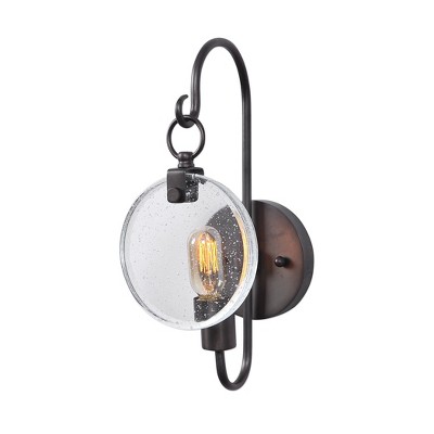 Uttermost Whitten 1-Light Wall Sconce – 17"H x 7"W Acid Oxidized Dark Bronze with Seeded Glass Focal Ring