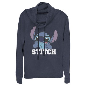 Juniors Womens Lilo & Stitch Silly Black Glasses Cowl Neck Sweatshirt - 1 of 4
