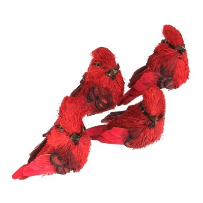 Northlight 4ct Cardinal Clip-On Bird Figure Christmas Ornament Set 3.25" - Red