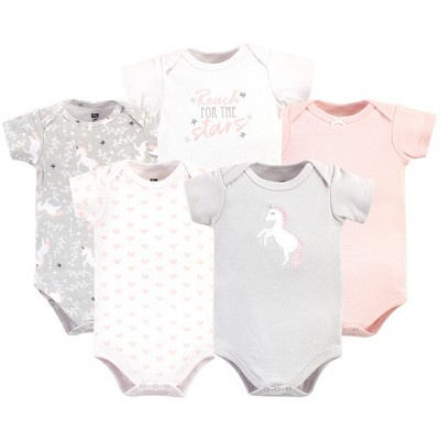 Image of Hudson Baby Infant Girl Cotton Bodysuits 5pk, Whimsical Unicorn, 6-9 Months