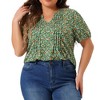 Agnes Orinda Women's Plus Size Pleated Front V Neck Short Sleeve Retro Floral Blouses - 2 of 4