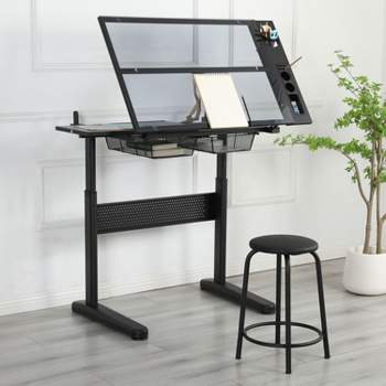 Adjustable Arafting Drawing Table with Stool and 3 Drawers, Drafting Study Table for Artist Painters Home Office, Table with Chair-The Pop Home