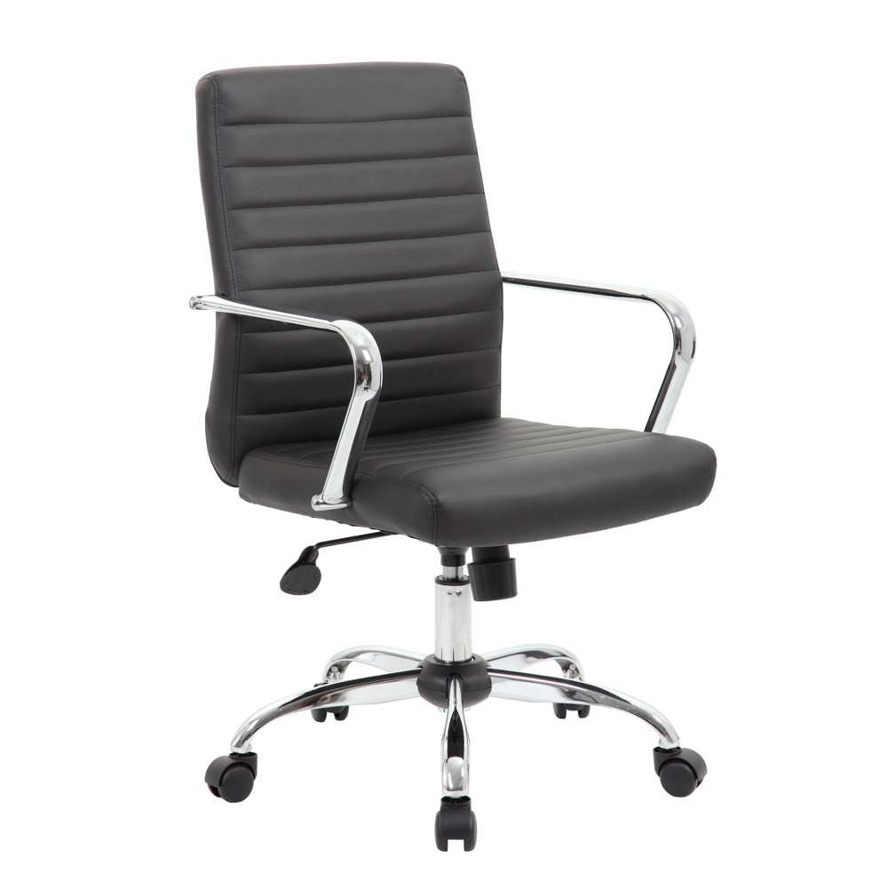 Task Chair with Fixed Arms Black - Boss Office Products: Upholstered, Metal Frame, Adjustable Height, Casters/Wheels