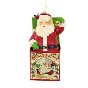 Bethany Lowe 4.5 Inch Santa In The Box Ornament Bell Holly Vintage Tree Ornaments - 1 of 3
