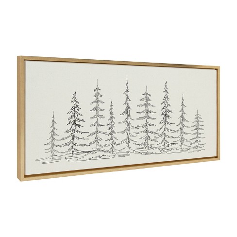 Kate & Laurel All Things Decor 18"x40" Minimalist Evergreen Trees Sketch Framed Canvas by The Creative Bunch Studio Bright Gold - image 1 of 4