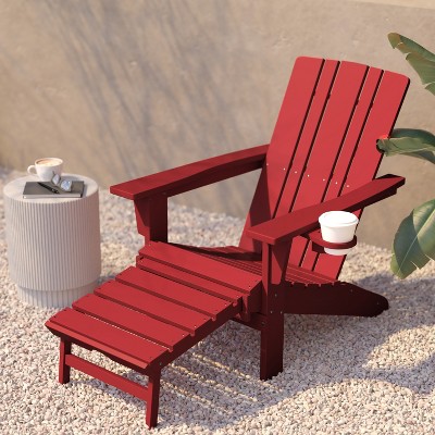 Classic Red HDPE High-Back Adirondack Chair with Cup Holder