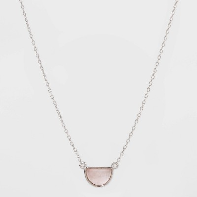 Sterling Silver with Rose Quartz Half Moon Station Chain Necklace - Universal Thread™ Silver