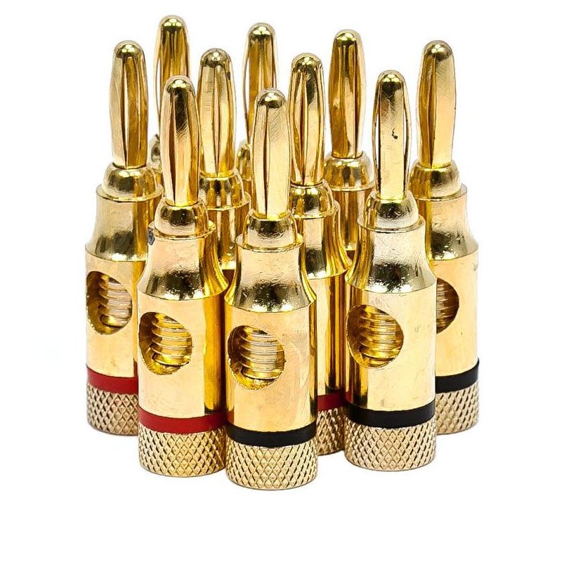 Monoprice High Quality Gold Plated Speaker Banana Plugs – 5 Pairs – Open Screw Type, For Speaker Wire, Home Theater, Wall Plates And More, 1 of 4