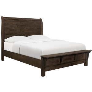 TiramisuBest Engineered Wood Brown Sleigh Bed, 81x95x57", 156 lbs - 1 of 4