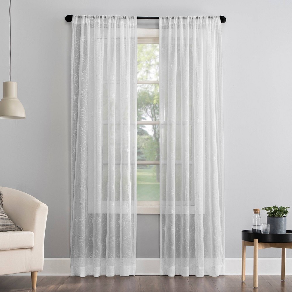 Photos - Curtains & Drapes 84"x50" Tamaryn Embroidered Trellis Sheer Rod Pocket Curtain Panel White 