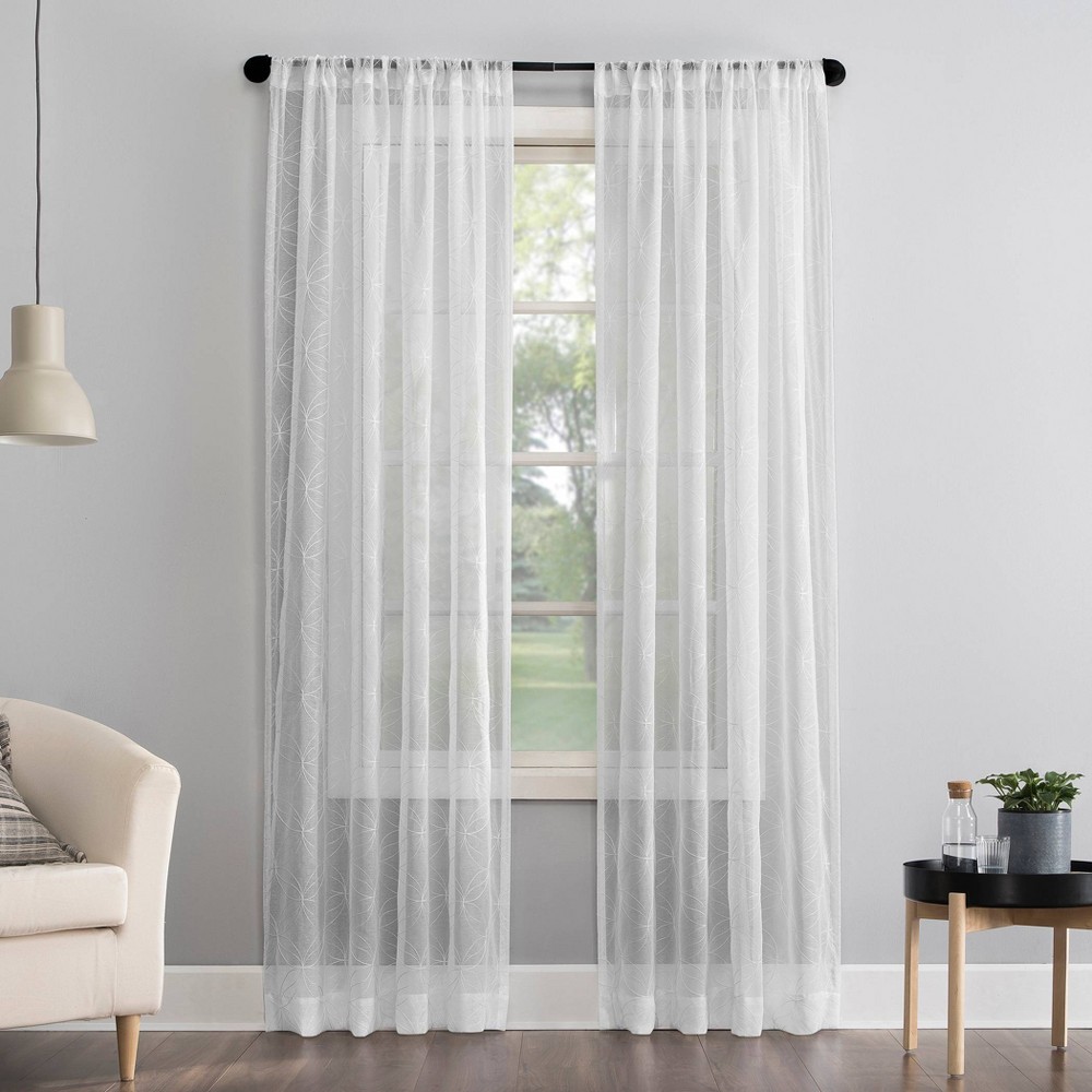 Photos - Curtain Rod / Track 63"x50" Tamaryn Embroidered Trellis Sheer Rod Pocket Curtain Panel White - No. 918: Modern Polyester Curtains