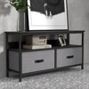 Modern TV Stand for 55-Inch TV with 2 Fabric Drawers, Open Shelves & Cable Management, Black Metal Frame Entertainment Center, Grey - 3 of 4